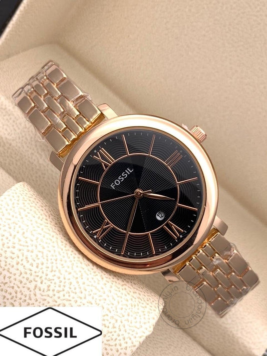 Branded Rose Gold Strap Women's Es-986 Watch For Woman Or Girl Black Dial Date Gift Watch