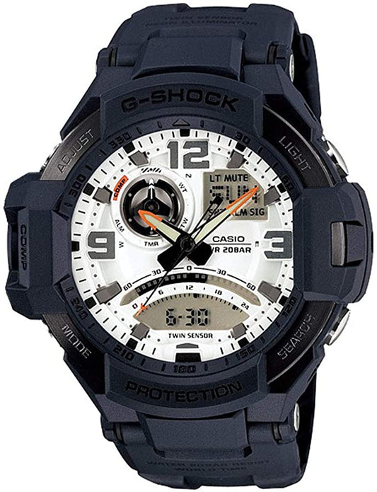 Casio G-Shock Analog AVIATOR Sky Cockpit Twin Sensor World Time Digital Men Black Analogue and Digital watch With Metal Case Watch For Man Day And Date Gift Watch GA-1000-2AJF