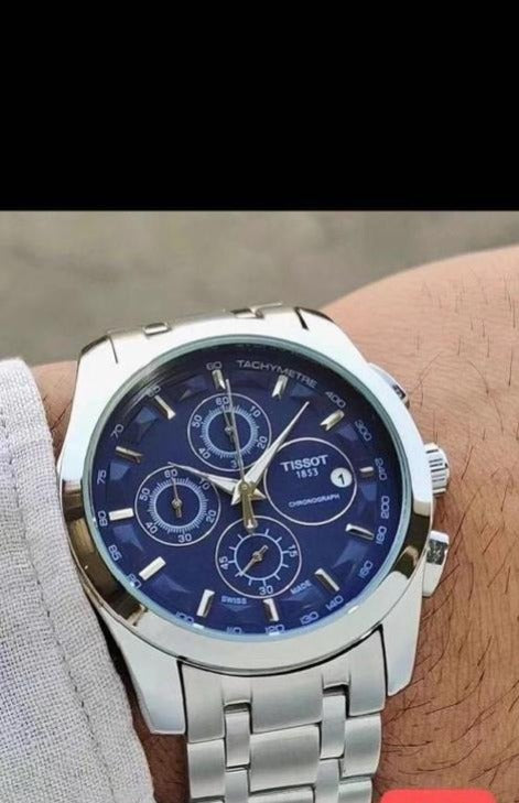 Tissot Chronograph Men's Watch Silver Metal Case Blue Dial Formal Casual Dated Watch for Men's TS-SB-3964