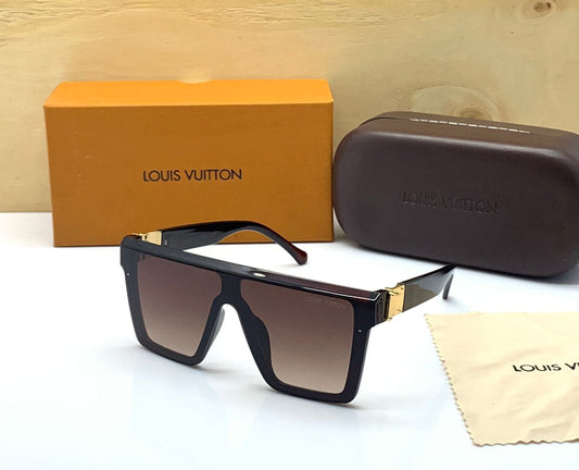 brown lenses And Black Frame For Men's and Women's Sunglass Square Design Golden Strap Unisex Gift Sunglass LV-979