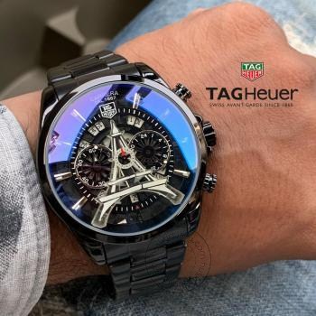 Tag Heuer CARRERA Eiffel Tower edition CAR-IT-01 Black chain Chronograph Black Dial Stainless Steel Men's Watch for Man - Gift