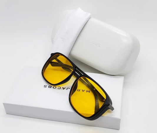 High Quality Designer Square Sunglasses For Unisex-Unique and Classy MJ-220 Black Frame With Classy Yellow Glass Sunglass And Black Stick Sunglass - For Casual Uses Sunglass