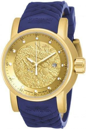 Invicta Mens 18215 S1 Rally Yakuza Blue Silicon Strap Watch For Man Dragon Design Golden Dial- Best Gift