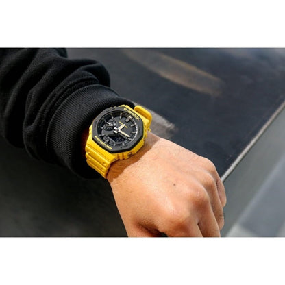 Casio G-Shock Analog Digital Yellow Color Belt Men's Watch For Man GA-2110SU-9ADR Black Color Dial Day And Date Gift Watch