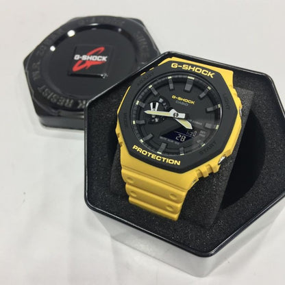 Casio G-Shock Analog Digital Yellow Color Belt Men's Watch For Man GA-2110SU-9ADR Black Color Dial Day And Date Gift Watch