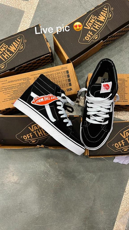 Vans Unisex Sk8-Hi Leather Sneakers Black/White For Men's Or Women's