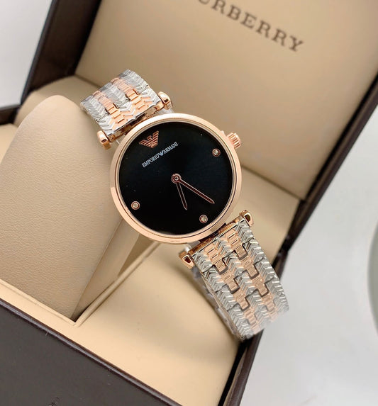 Latest Design Watch Rose Gold Dial & Silver Color Strap Black Color Dial Design Strap For Women and Girls Watch -Best Gift Ever AR-59437