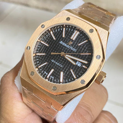 Aude mars Piguet Royal Oak Self-winding Extra-Thin In A Luscious New Plum Tone Dial New Arrival For Man With Black Crocodile Dial With Rose Gold Strap Design Watch AP-155000OR