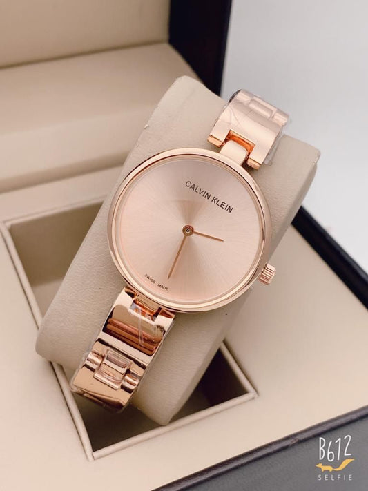 Qurtz Movement Drift Rose Gold Case Watch And Stainless Steel Rose Gold Color Strap Rose Gold Dial Braclet Watch for Women's or Girls_ CK-120