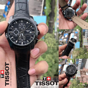 Tissot Chronograph Black Leather Men's Watch for Man Black Dial Case TS-4033BB