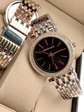 Rose Gold Diamond Strap Women's MK-21 Watch For Woman Or Girl Black Dial Gift Watch