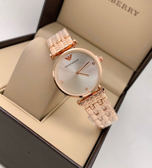 Latest Design Watch Rose Gold Dial & Rose Gold Color Strap White Color Dial Design Strap For Women and Girls Watch -Best Gift Ever AR-59440