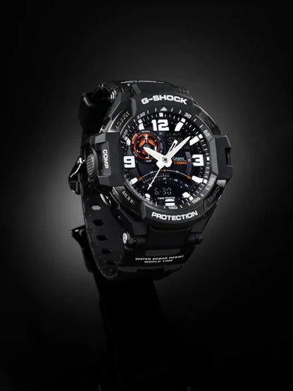 Casio G-Shock Analog Gravity Master Twin Sensor World Time Digital Men Resin Strap Watch with Black Round Dial With Metal Case Watch For Man Day And Date Gift Watch G435