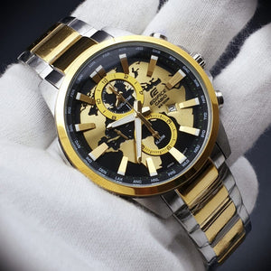 Casio Edifice Chronograph Gold Black World Design Dial Gold Silver Metal Men's Watch EFR-311-best Gift