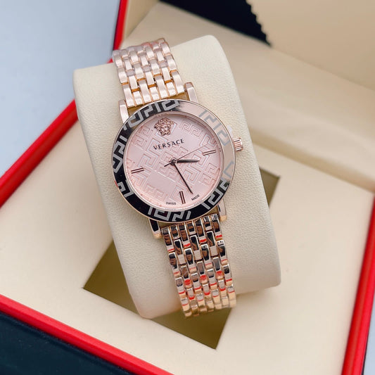 Multi Color Rose Gold Strap New Stylish Branded Women's Watch For Women And Girls Rose Pink Dial-VER-8083