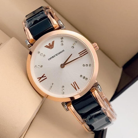 Metal Watch AR-532-88 Black And Gold Strap With White Dial And Golden Case Women's Or Girls Watch Watch-Best Causal Watch Ever