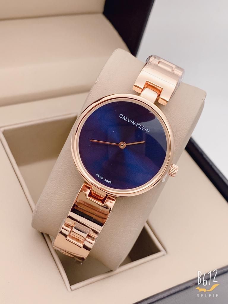 Qurtz Movement Drift Rose Gold Case Watch And Stainless Steel Rose Gold Color Strap Blue Dial Braclet Watch for Women's or Girls_ CK-118