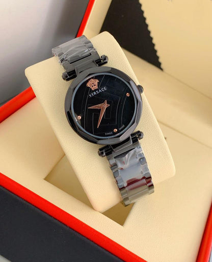 Black Color New Stylish Branded Women's Watch For Women And GirlsBlack Dial With Metal Case Best Gift Watch Ever VER-578