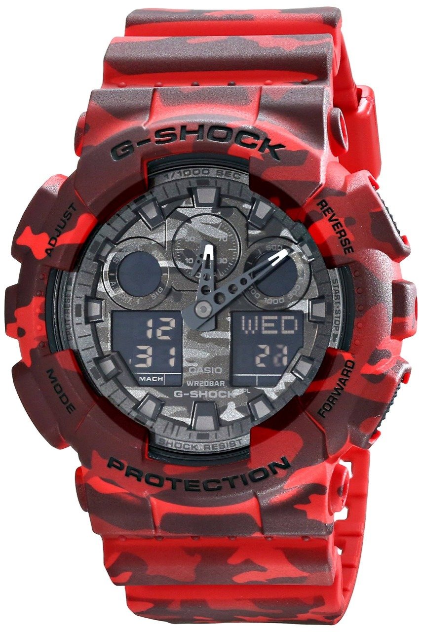 Casio G-Shock Analog Digital Black Army Dial Resin Red Army Strap Gents Wrist Watch-Best Gift GA-100CM-4ADR