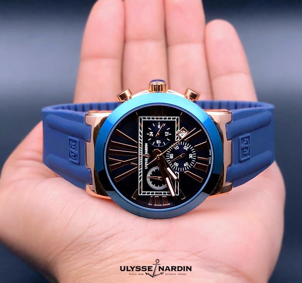 Ulysse Nardin 2536 Silicon Chronograph Blue Banded Formal Men's Watch With Blue Dial With Gold Case Best Gift for Men's UN-2536 UN-2536