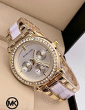 White Dial Women's Watch for Girl or Woman MK070 Two-Tone Strap Best Gift Watch