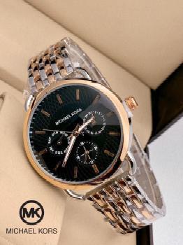 Two-Tone Strap Black Dial Women's Watch For Girl Or Woman Mk-055 Chronograph Multi Dial Gold Silver Day Date