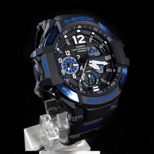 Casio G-Shock Analog RAVITYMASTER Twin Sensor World Time Digital Men Black Analogue and Digital watch With Metal Case Watch For Man Day And Date Gift Watch GA-1100-2B