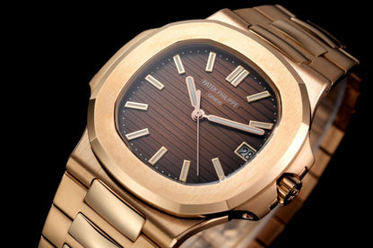 Patek Philippe Nautilus Mad Watch Quartz Movement Rose Gold Strap Dated Watch For Men's-Best Men's Collection PP-6516