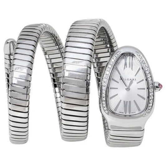 Serpenti Tubogas Analog Watch With Silver Color Stainless Steel Case & Strap Watch With White Opaline Dial Designer Bracelet Strap Double Spiral Watch For Girl Or Woman-Best Gift Date Watch- BV-101910