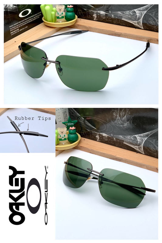 Branded Rimless Frame Blocking Sunglass In a Green Color lens And Stainless Steel Stick Sunglass For Sun Protection And Also For Reading-OK-UV442