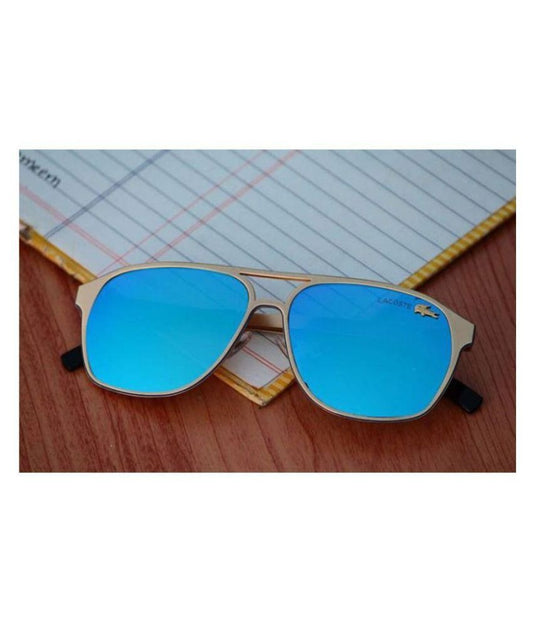 Sunglass Blue Rectangle Glass Men's Women's For Man Woman Or Girl LS-201 Gold Frame Sunglass