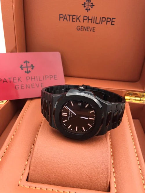 Patek Philippe Nautilus Mad Watch Qurtz Movement Full Black Dated Watch For Men's-Best Men's Collection PK-NEGRO