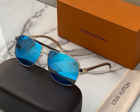 Branded Dark Blue lenses Men's and Women's Sunglass All Metal Square Frame Unisex Gift Sunglass LV-S-03