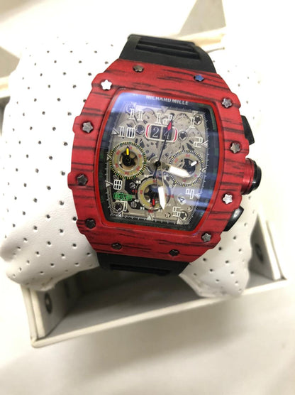 Richard Mille Chronograph Black Strap Wooden Design Case Multi Color Dial Men's Watch For Man Date Gift Watch RM50-100