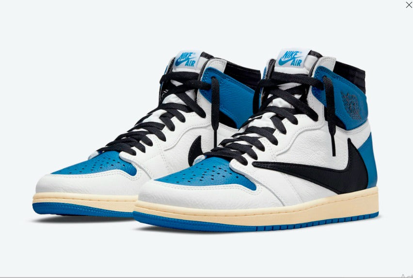 Fragment Design x Travis Scott x Air Jordan 1 Retro High OG SP Sail Black Military Blue DH3227-105