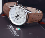 Tag Heuer Carrera Chronograph White Dial Leather Mens 1887-SPACEX-BROWN Watch for Man - Gift