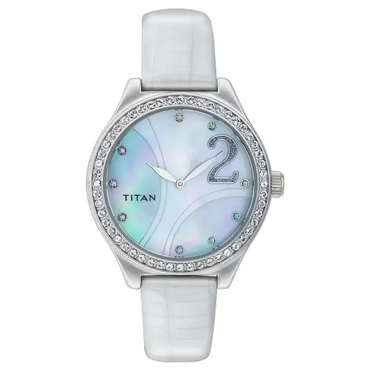 Multi Color Dial Watch For women's 9744SL03 With Diamond Case White Leather Gift Watch For Woman