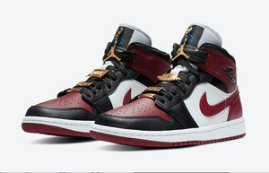 Nike Air Jordan 1 Mid SE Gold Pendants Black Shoes For Mens And Boys Dark Beetroot CZ4385-016