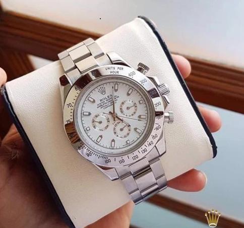 Chronograph Automatic Silver Strap Men's Watch For Man RLX-SILV-003 White Dial Gift Watch