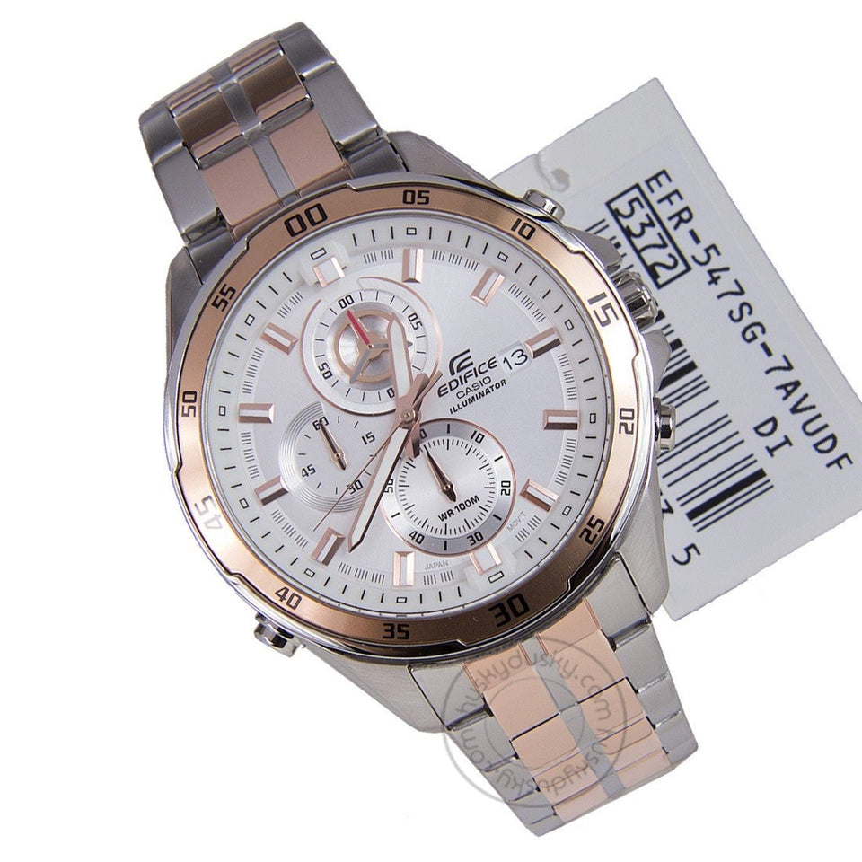 Casio Edifice EFR-547SG-7AV Illuminator Metal Chronograph Rose Gold Color White Dial Men's Watch