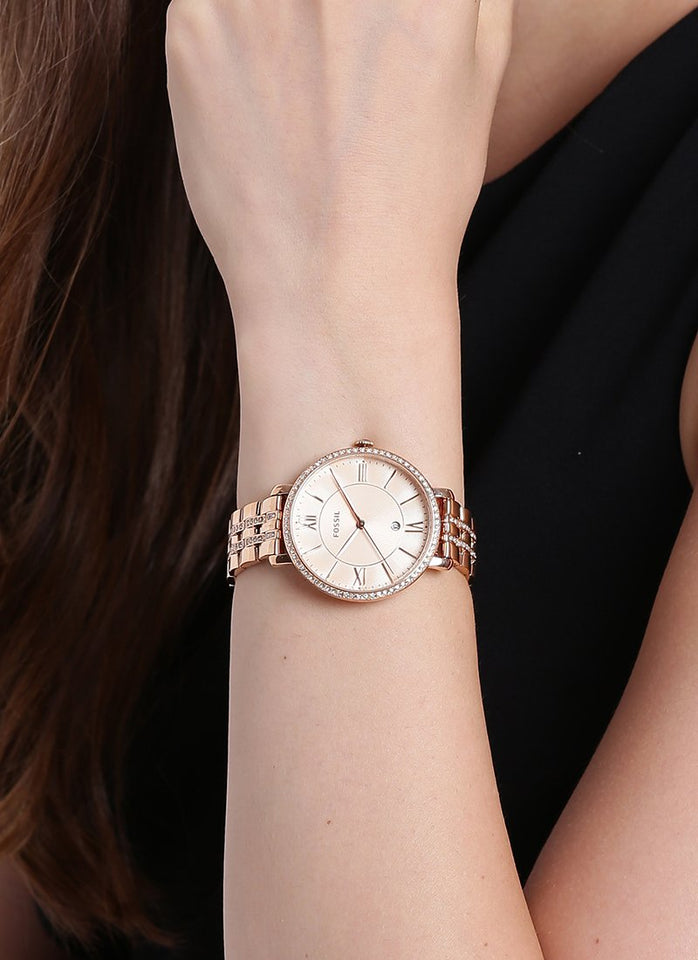 Rose Gold Metal Diamond Strap Watch For Women's ES3546 Design White Dial For Girl or Woman Best Gift Date Watch