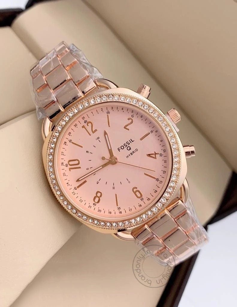 Q Hybrid Women's Watch For Girl Or Woman Fs-Lad-Rg Rose Gold Metal Strap Dial - Best Gift