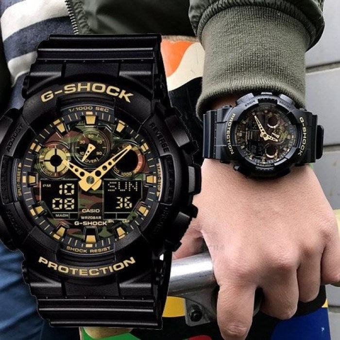 Casio G-Shock Analog Digital Black Belt Men's Watch For Man GA-100CF-1A9DR Multi Color Dial Day And Date Gift Watch