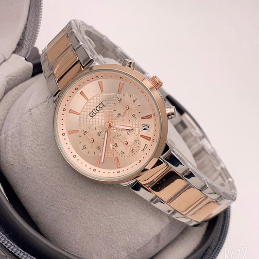 Rose Gold Silver Strap Women's Chronograph Gc-555 Watch For Girl Or Woman Rose Gold Dial-Best Gift For Women