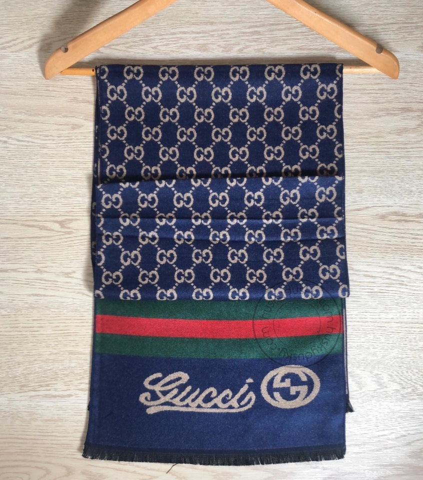 Gucci Branded Muffler Navy Blue and red for men or women unisex MUFFLER-GC-01