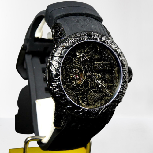 Invicta Mens S1 Rally 000 Yakuza BlackSilicon Strap Watch For Man Dragon Design Black Dial- Best Gift