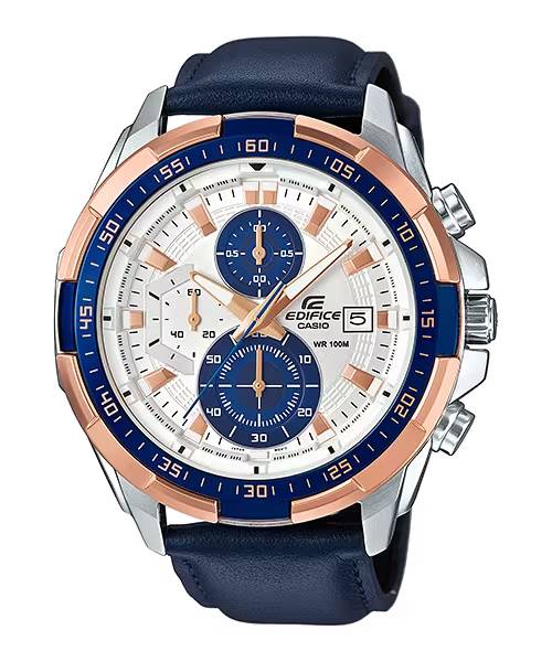 Casio Edifice Chronograph Blue White Men's Leather Watch 539L-7CV