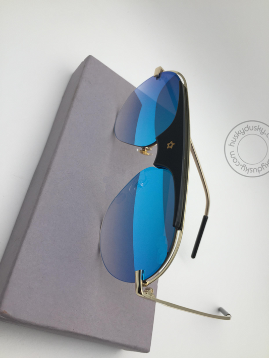 Blue Color Glass Men's Sunglass for Man Woman or Girl DR-GOLD-BLUE Gold Stick Frame Gift Sunglass