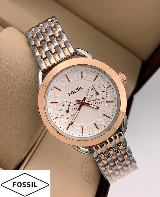 Rose Gold Silver Women's Watch for Girl or Woman ES-240 Two Tone Day Date - Best Gift For Women