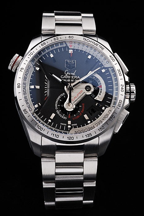 Tagheuer GRAND CARRERA Black Chronograph and Stainless Steel Strap Dated Watch For Men's -TAG-TH-1117_Men's Wristwatch